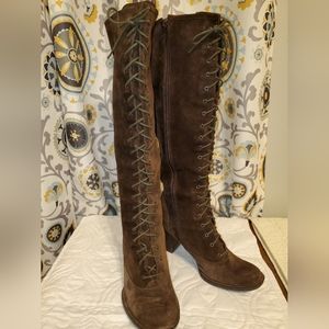 Born Brown Leather Tie Up Boots Size 10 (42) 19.5 in high